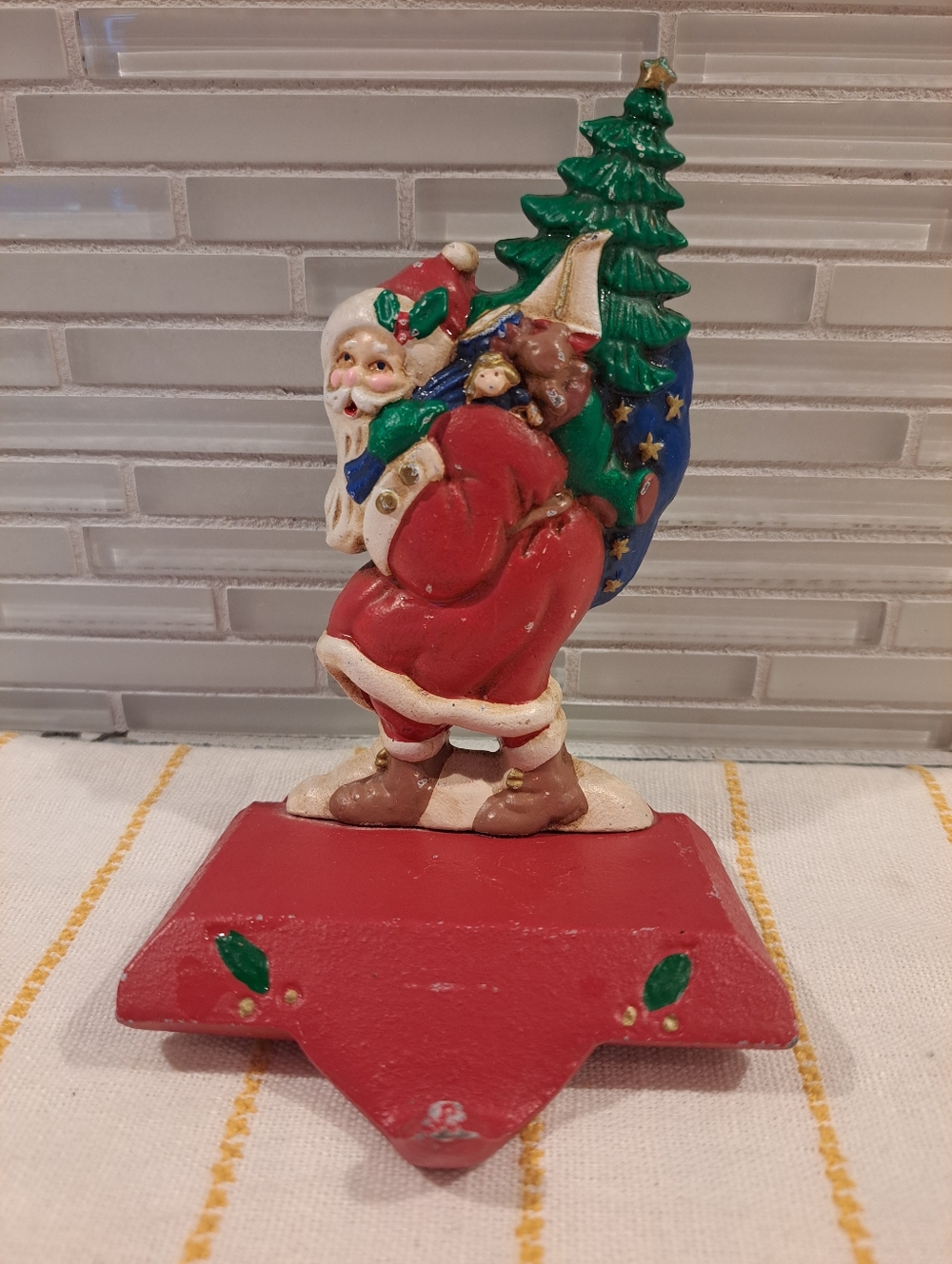Midwest Cast Iron St. Nicholas Santa Holly Christmas Stocking Holder Hanger